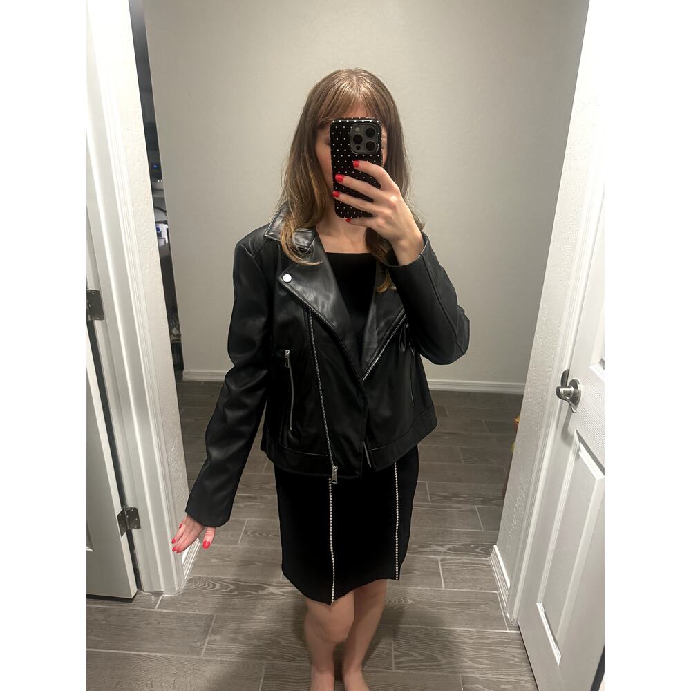 womens vigoss faux leather moto jacket black size large - Picture 2 of 4